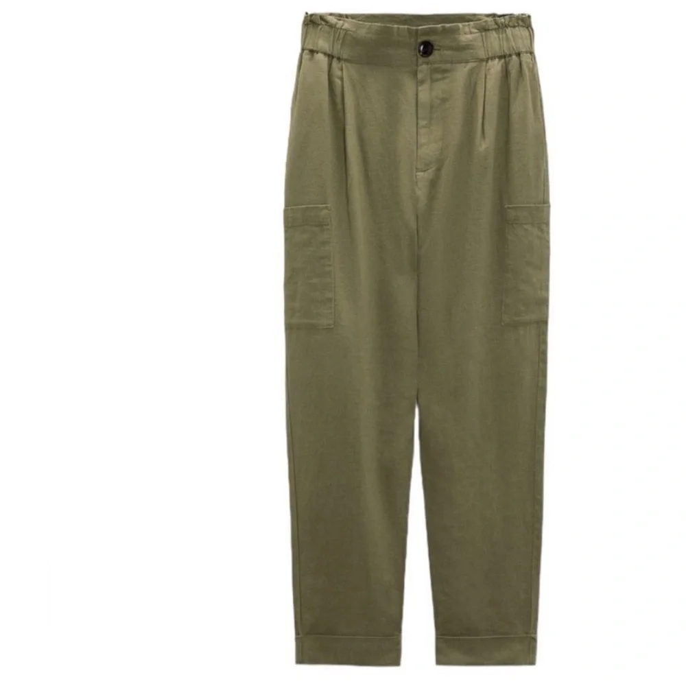 ❤️ Zara Baggy Linen Blend Olive Green Ankle Pants Size 4